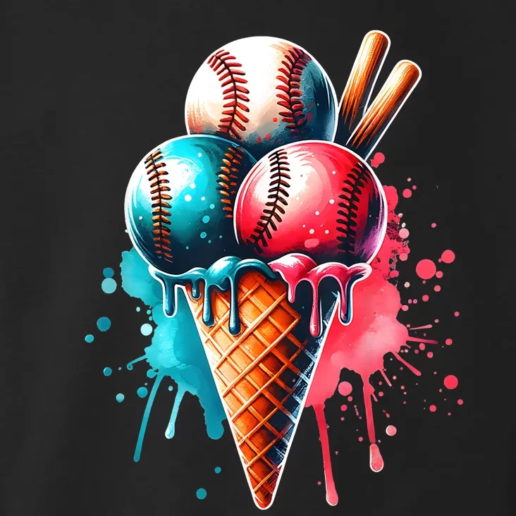 Baseball Ice Cream Watercolor Sports Lover Ice Cream Cone Toddler Hoodie