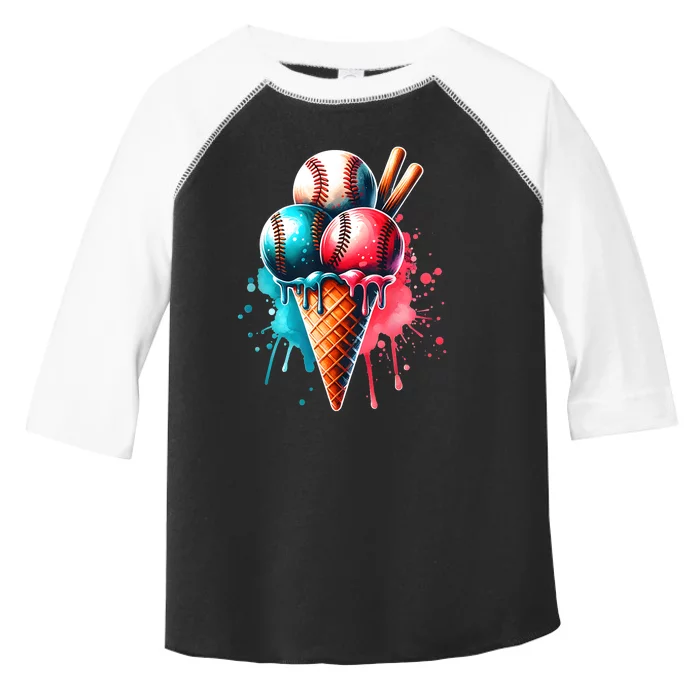 Baseball Ice Cream Watercolor Sports Lover Ice Cream Cone Toddler Fine Jersey T-Shirt