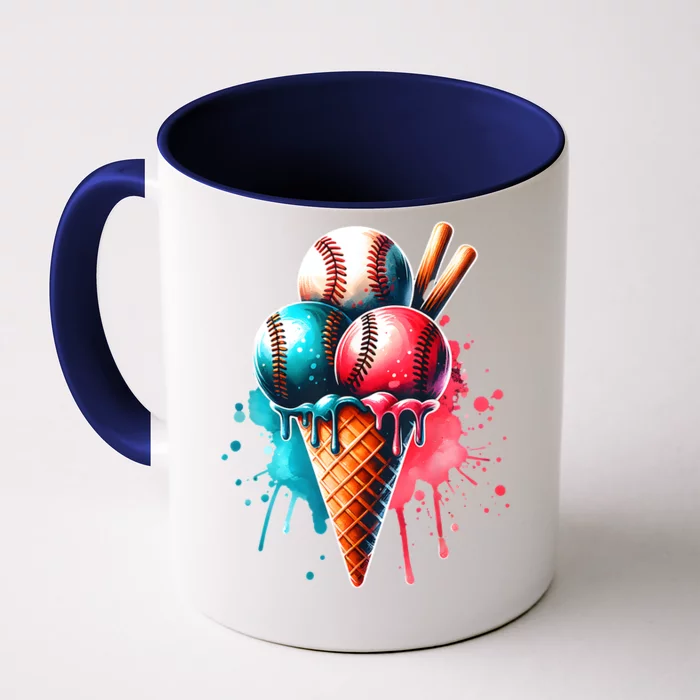 Baseball Ice Cream Watercolor Sports Lover Ice Cream Cone Front & Back Coffee Mug