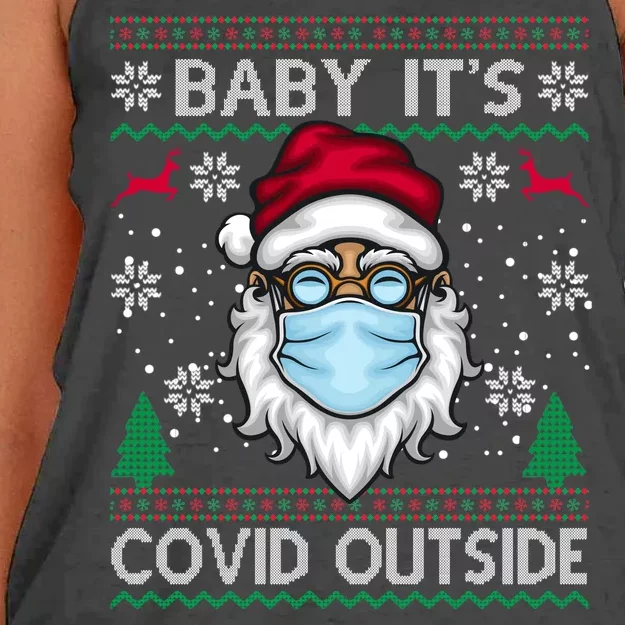 Baby It's Covid Outside Funny Ugly Christmas Women's Knotted Racerback Tank