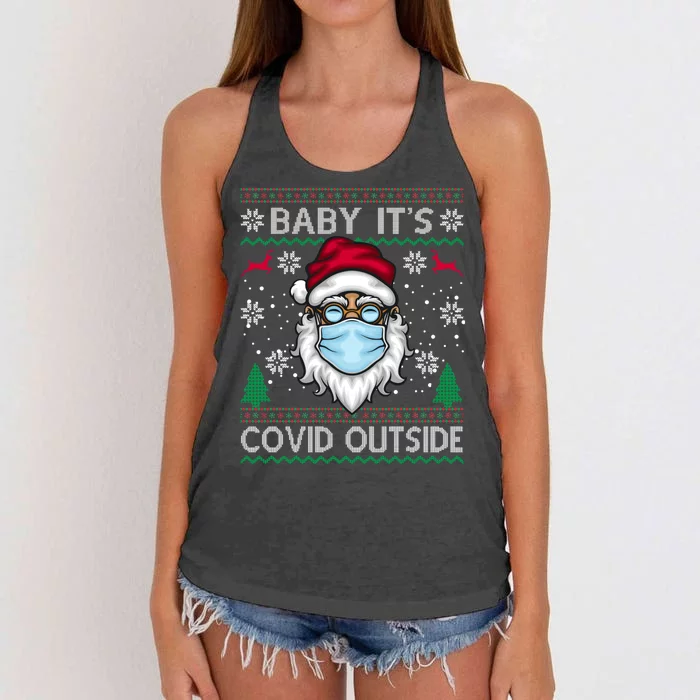 Baby It's Covid Outside Funny Ugly Christmas Women's Knotted Racerback Tank