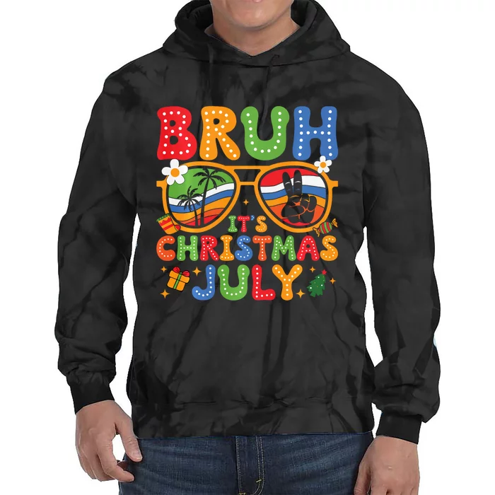 Bruh ItS Christmas In July Sunglasses Summer Beach Xmas Tie Dye Hoodie