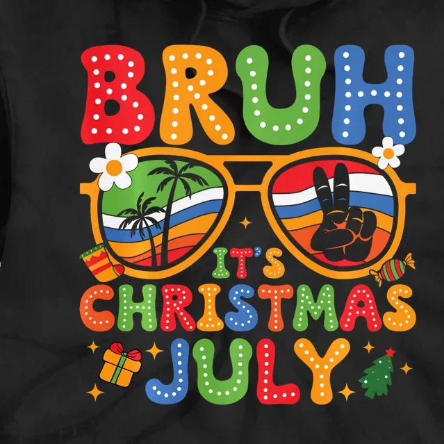 Bruh ItS Christmas In July Sunglasses Summer Beach Xmas Tie Dye Hoodie