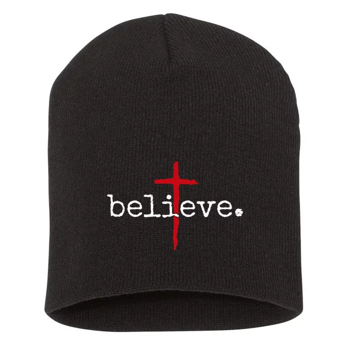 Believe In Cross Christian Saying Short Acrylic Beanie