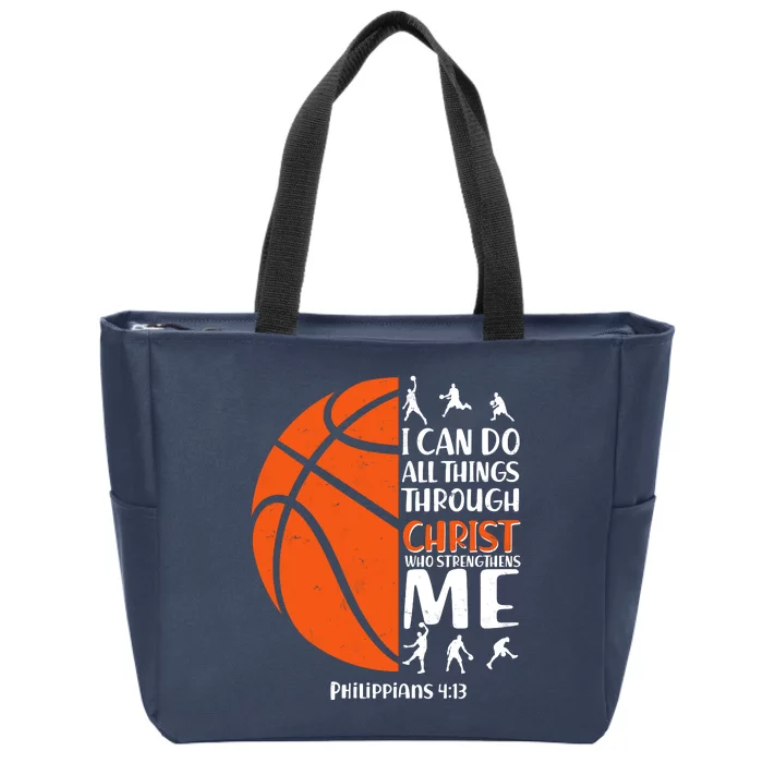 Basketball I Can Do All Things Through Christ Who Strengthens Me Philippian 4:13 Zip Tote Bag