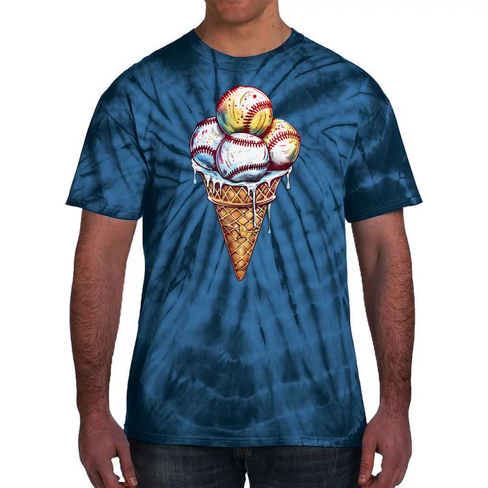 Baseball Ice Cream Watercolor Sports Lover Ice Cream Cone Tie-Dye T-Shirt