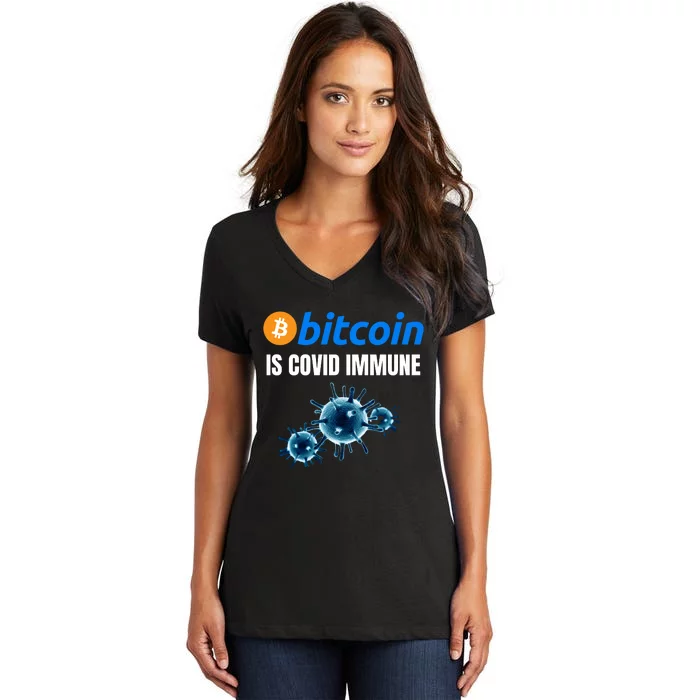 Bitcoin Is COVID Immune, Unstoppable, Plan B, Crypto Currency, Blockchain Women's V-Neck T-Shirt