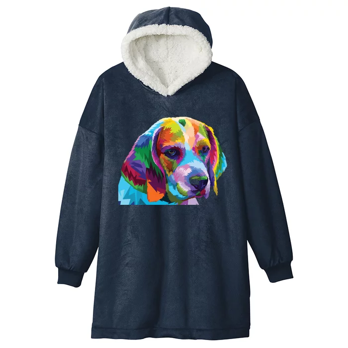 Beagle In Colorful Pop Art Design For Dog Owners Hooded Wearable Blanket