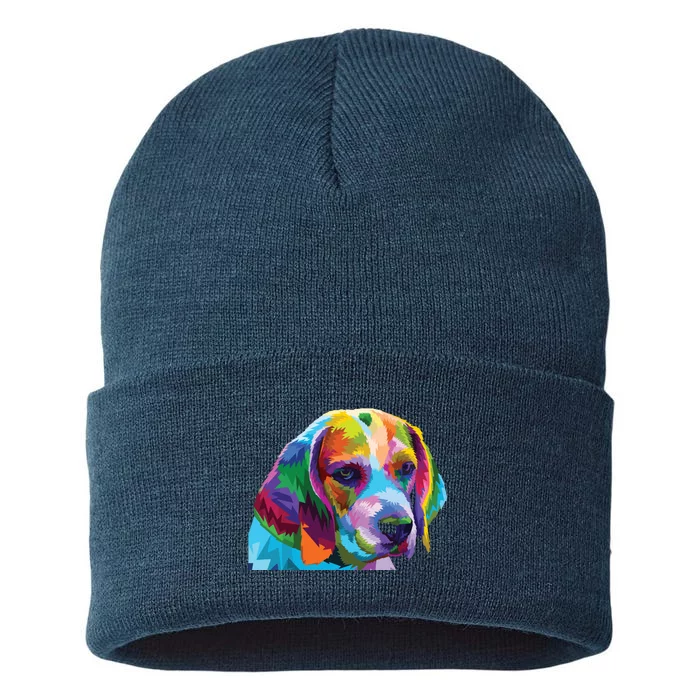 Beagle In Colorful Pop Art Design For Dog Owners Sustainable Knit Beanie