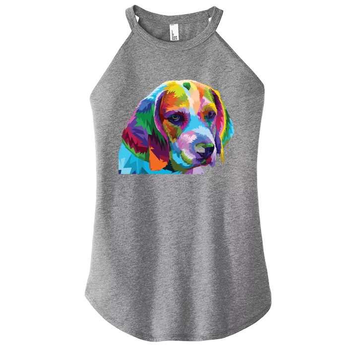 Beagle In Colorful Pop Art Design For Dog Owners Women’s Perfect Tri Rocker Tank