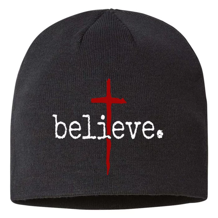 Believe In Cross Christian Saying 8 1/2in Sustainable Knit Beanie