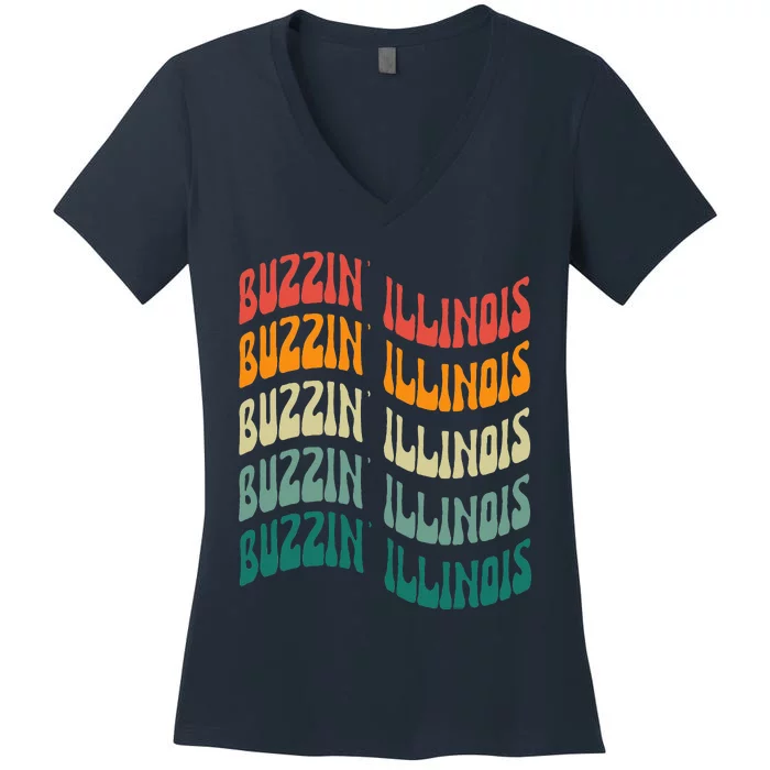 Buzzin Illinois Cicada Lover Vintage Broods Xix Xiii Women's V-Neck T-Shirt