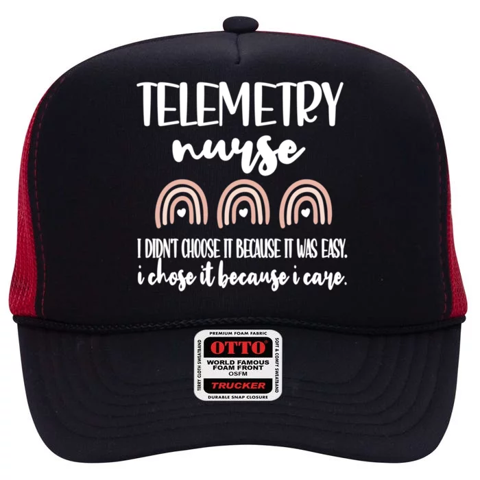 Because I Care Telemetry Nurse Rainbow Rn Telemetry Unit Gift High Crown Mesh Trucker Hat