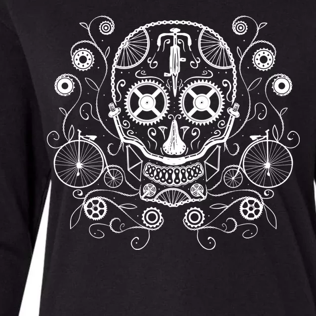 Bicycle Skull Womens Cotton Relaxed Long Sleeve T-Shirt