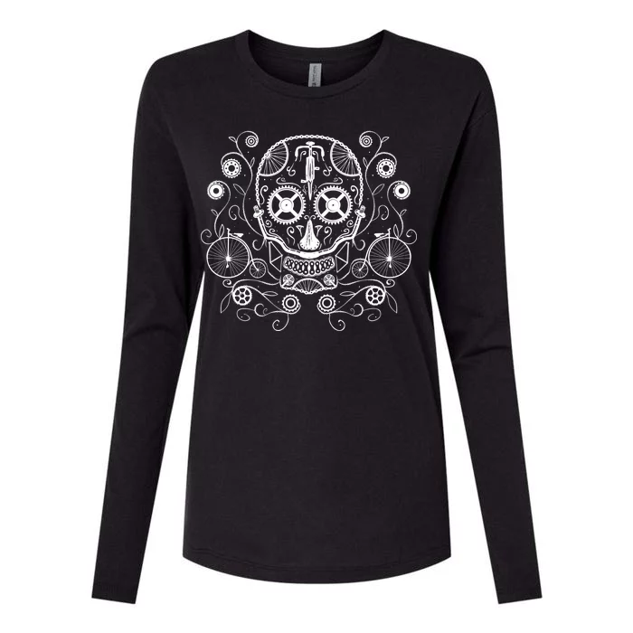 Bicycle Skull Womens Cotton Relaxed Long Sleeve T-Shirt