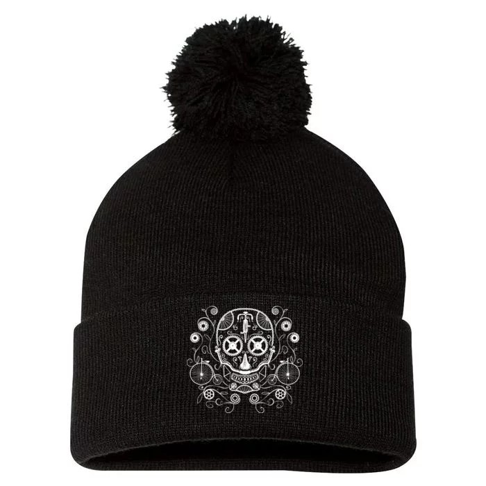 Bicycle Skull Pom Pom 12in Knit Beanie