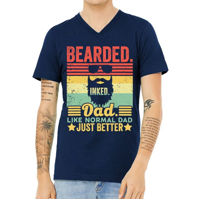 Bearded Inked Dad Like A Normal Dad Just Better Vintage V-Neck T-Shirt