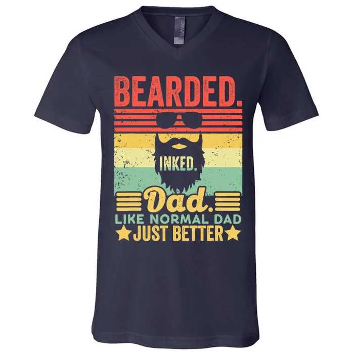 Bearded Inked Dad Like A Normal Dad Just Better Vintage V-Neck T-Shirt