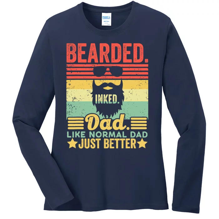 Bearded Inked Dad Like A Normal Dad Just Better Vintage Ladies Long Sleeve Shirt