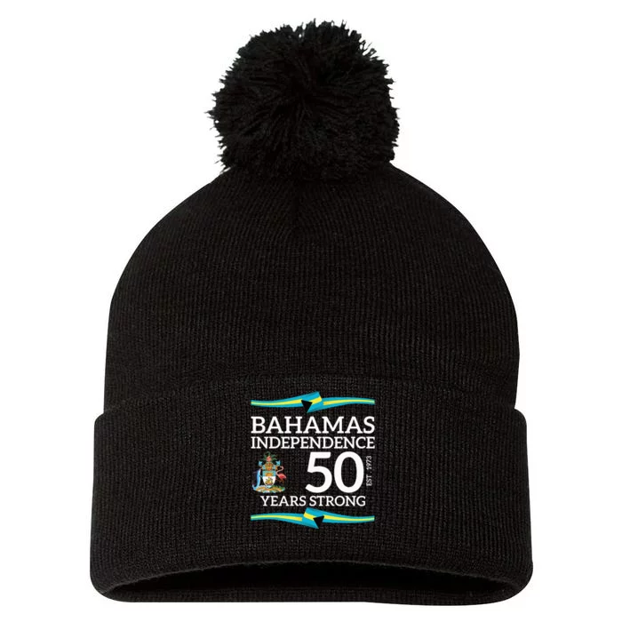 Bahamas Independence Day Bahamas 50th Celebration Pom Pom 12in Knit Beanie