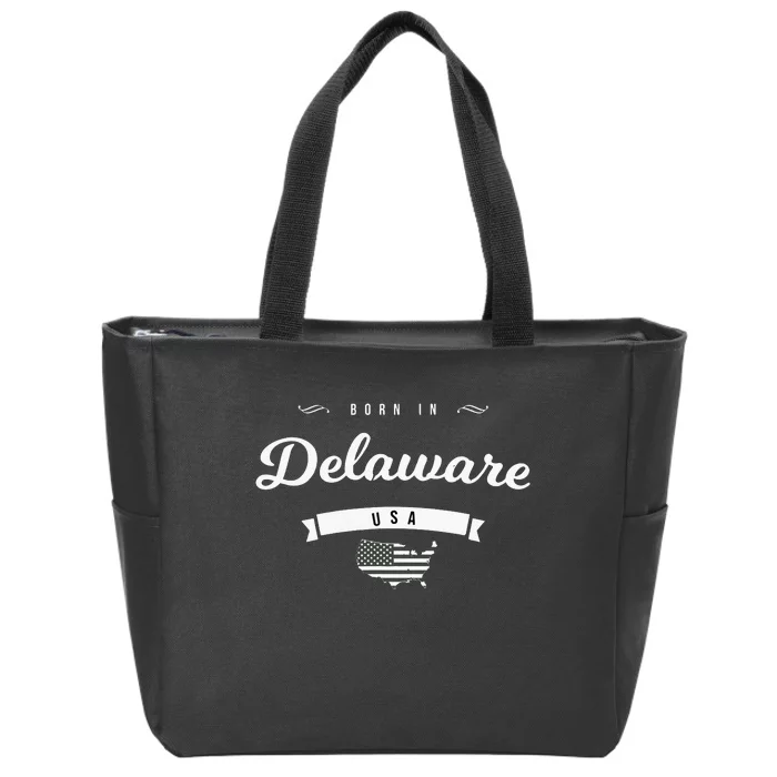 Born In Delaware De Retro Vintage Usa Map Flag Zip Tote Bag