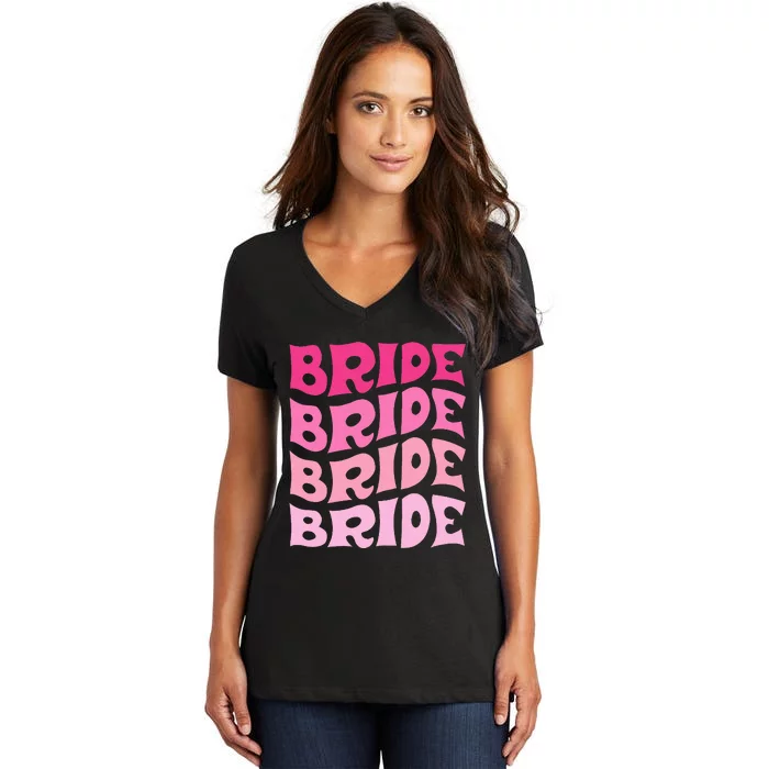 Bride I Do Crew Retro Bachelorette Party Bride Bridesmaids Women's V-Neck T-Shirt