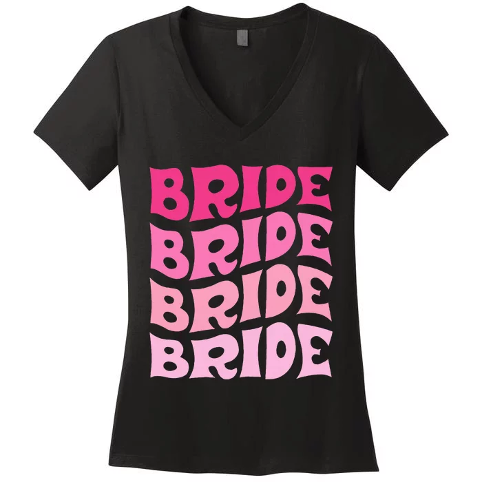 Bride I Do Crew Retro Bachelorette Party Bride Bridesmaids Women's V-Neck T-Shirt