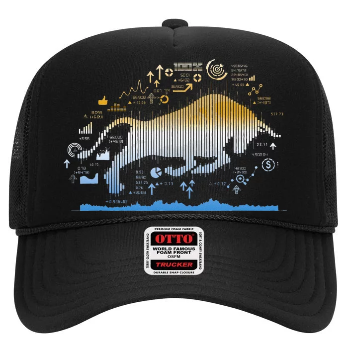 Bull Investor Dividends Capitalism Stock Market Trading Rich High Crown Mesh Trucker Hat