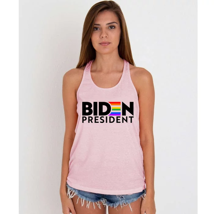 Biden For President Pride LGBT Rainbow Women's Knotted Racerback Tank