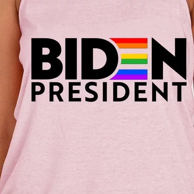 Biden For President Pride LGBT Rainbow Women's Knotted Racerback Tank