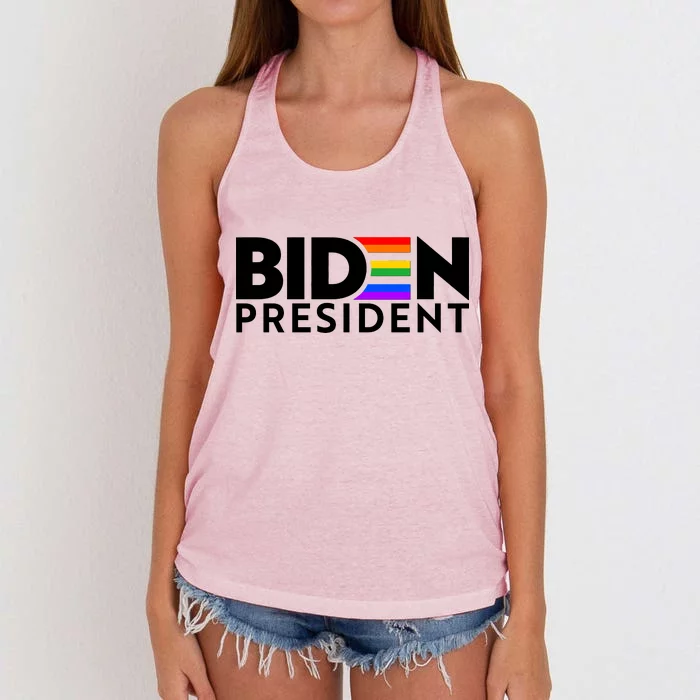 Biden For President Pride LGBT Rainbow Women's Knotted Racerback Tank