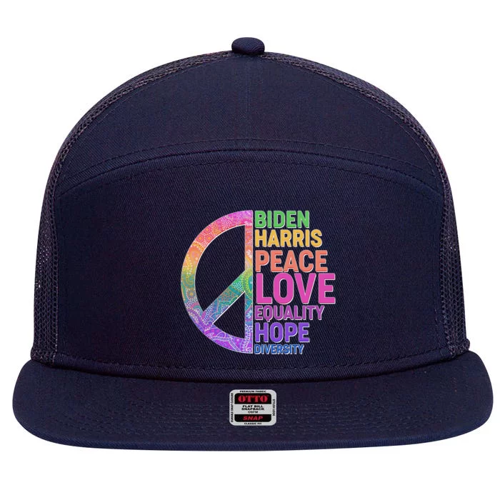 Biden Harris Peace Love Equality Hope Diversity 7 Panel Mesh Trucker Snapback Hat