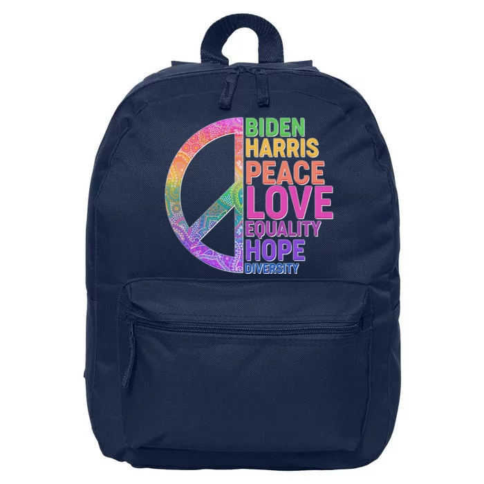 Biden Harris Peace Love Equality Hope Diversity 16 in Basic Backpack