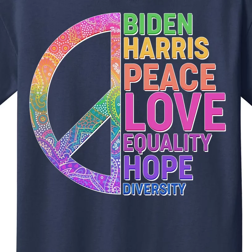 Biden Harris Peace Love Equality Hope Diversity Kids T-Shirt