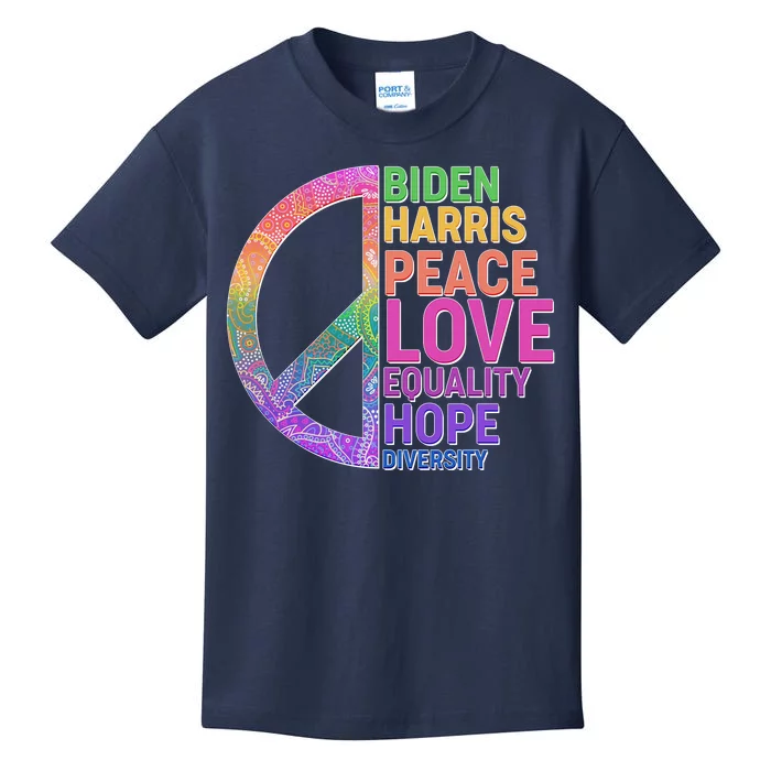 Biden Harris Peace Love Equality Hope Diversity Kids T-Shirt