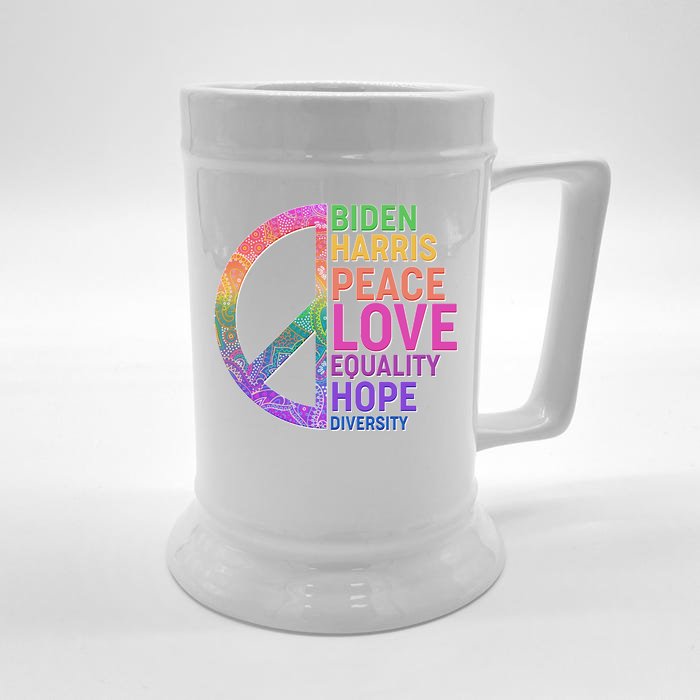 Biden Harris Peace Love Equality Hope Diversity Front & Back Beer Stein