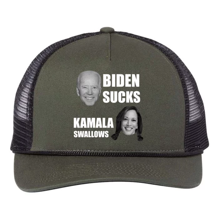 Biden Sucks Kamala Swallows Retro Rope Trucker Hat Cap