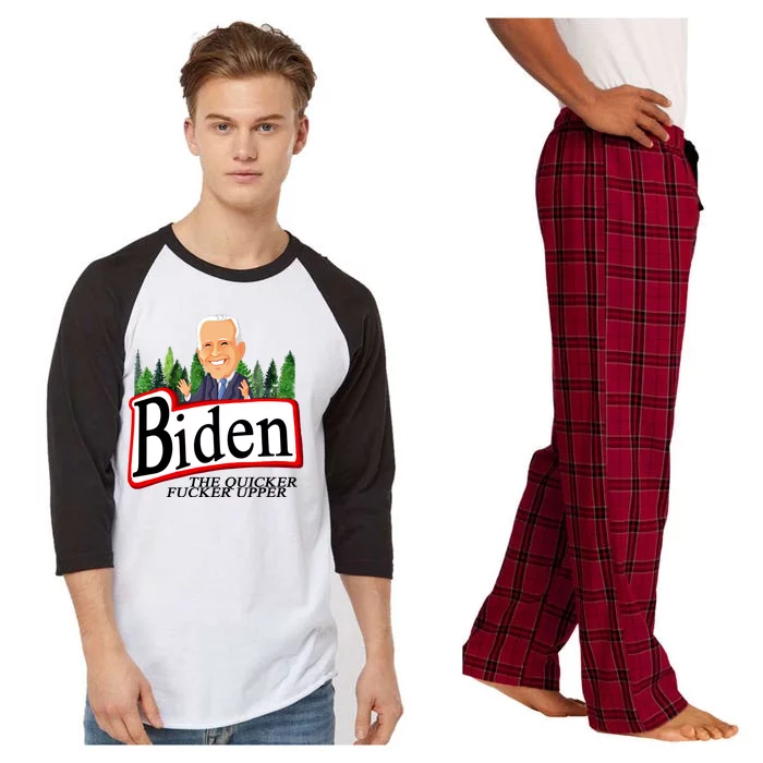 Biden The Quicker Fucker Upper Funny Cartoon Raglan Sleeve Pajama Set