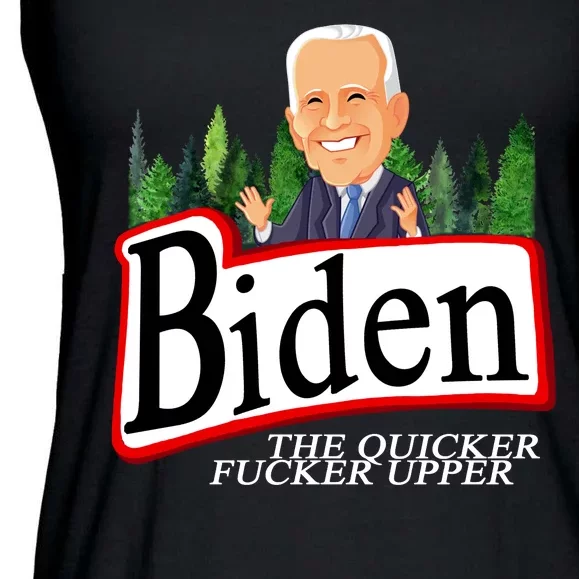 Biden The Quicker Fucker Upper Funny Cartoon Ladies Essential Flowy Tank