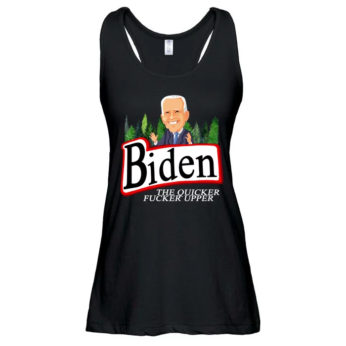 Biden The Quicker Fucker Upper Funny Cartoon Ladies Essential Flowy Tank