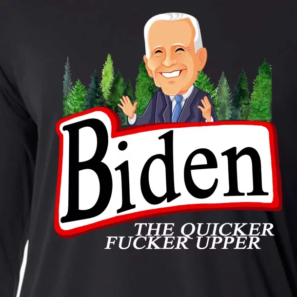 Biden The Quicker Fucker Upper Funny Cartoon Cooling Performance Long Sleeve Crew