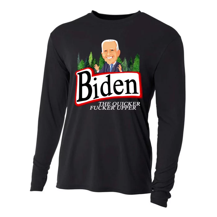 Biden The Quicker Fucker Upper Funny Cartoon Cooling Performance Long Sleeve Crew