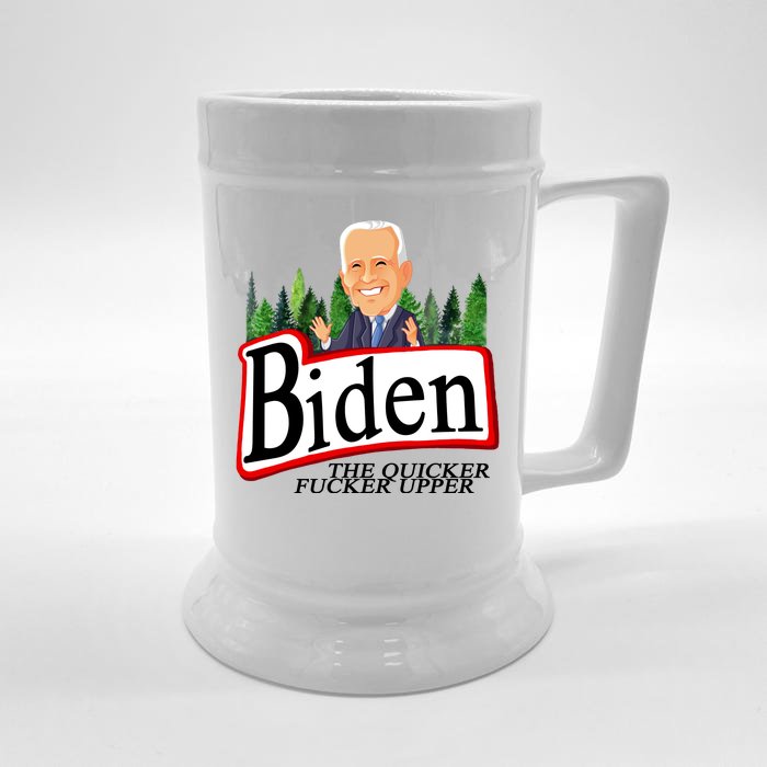 Biden The Quicker Fucker Upper Funny Cartoon Front & Back Beer Stein