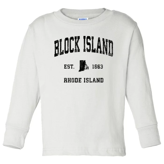 Block Island Est 1663 Rhode Island Ri Vintage Established Athletic Sports Design Toddler Long Sleeve Shirt