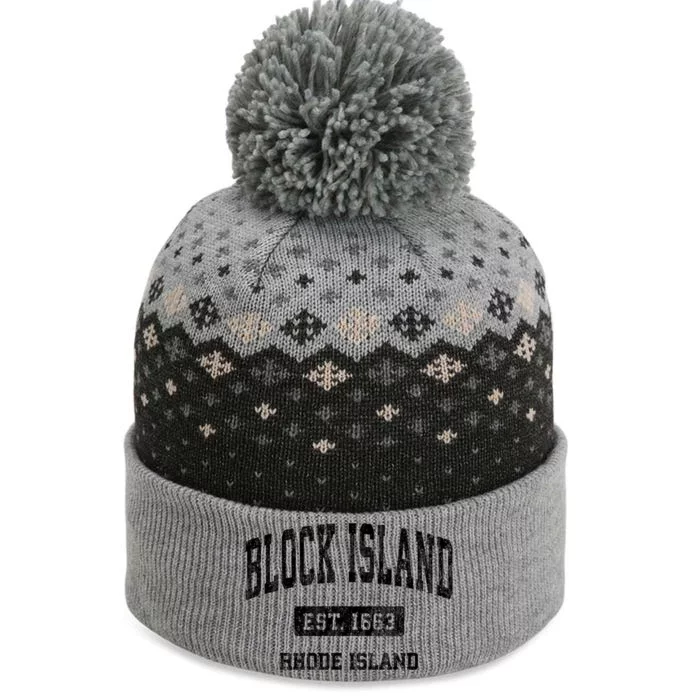 Block Island Est 1663 Rhode Island Ri Vintage Athletic Established Sports Design The Baniff Cuffed Pom Beanie