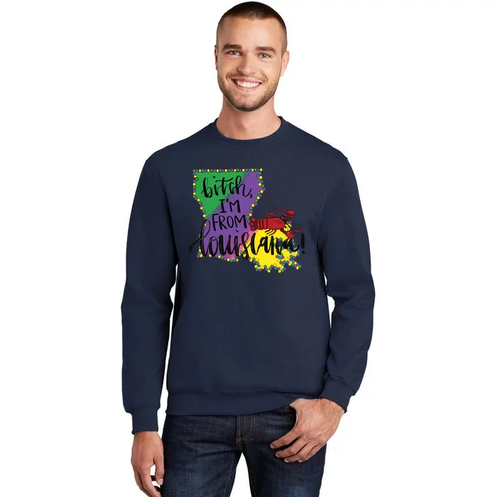 Bitch I'm From Louisiana Mardi Gras Louisiana Map Tall Sweatshirt