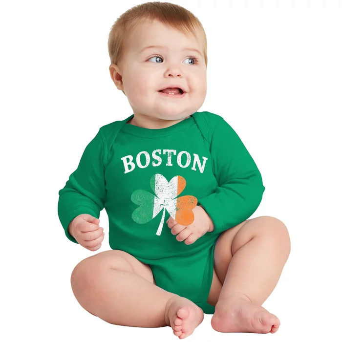 Boston Irish Flag Shamrock I St. Patrick's Day Gift Baby Long Sleeve Bodysuit