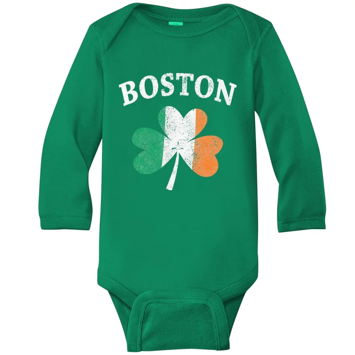 Boston Irish Flag Shamrock I St. Patrick's Day Gift Baby Long Sleeve Bodysuit