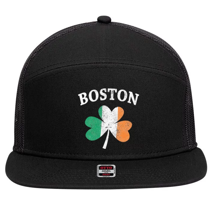 Boston Irish Flag Shamrock St. Patrick's Day 7 Panel Mesh Trucker Snapback Hat