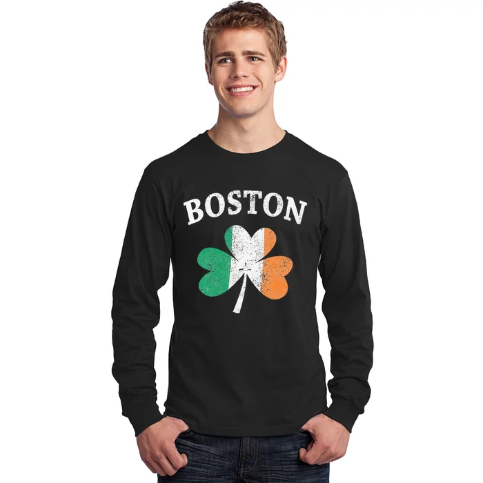 Boston Irish Flag Shamrock St. Patrick's Day Long Sleeve Shirt